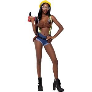 Work It Construction Hottie Costume Womens Small Brown Blue Halloween 4 Pc Roma